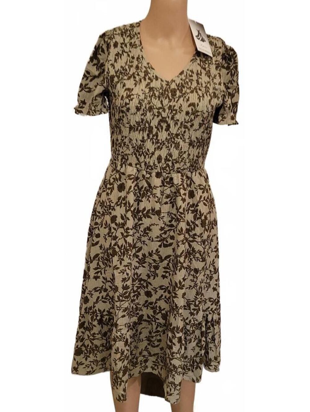 Lyrur Flowy Midi Brown Floral Women's Dress Size S